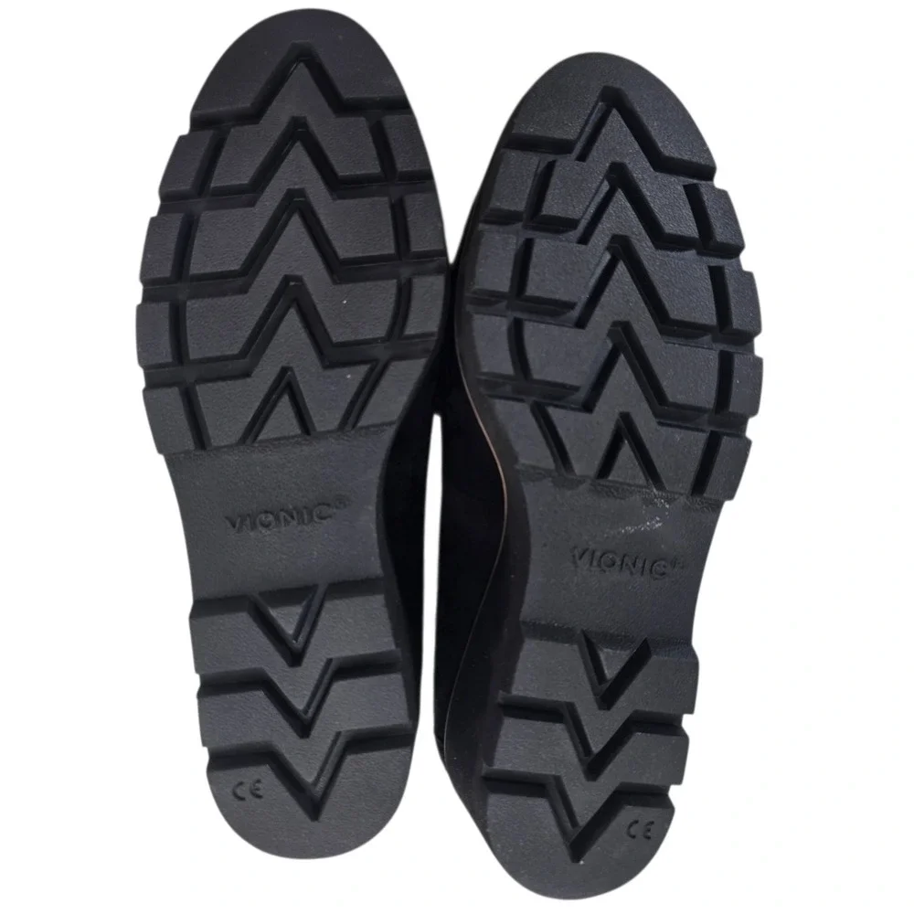 Vionic Ava Loafers Women 9.5 Black Suede Platform Wedge Lug Sole Comfort Classic